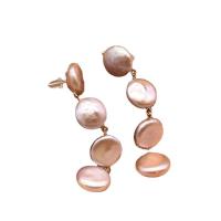 Freshwater Pearl Earrings, with 925 Sterling Silver & Brass, gold color plated, for woman, white, 75mm, Sold By Pair