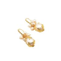Freshwater Pearl Earrings, with Brass, gold color plated, for woman, white, 36mm, Sold By Pair