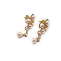 Freshwater Pearl Earrings Brass with Freshwater Pearl gold color plated for woman 40mm Sold By Pair