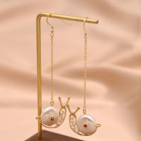 Freshwater Pearl Earrings Brass with Freshwater Pearl Snail gold color plated for woman 86mm Sold By Pair