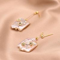 Freshwater Pearl Earrings with 925 Sterling Silver & Brass gold color plated for woman & with rhinestone 32mm Sold By Pair