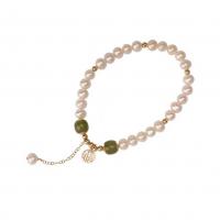Freshwater Cultured Pearl Bracelet Freshwater Pearl with Hetian Jade & Red Agate gold color plated for woman Length Approx 7 Inch Sold By PC