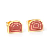 Stainless Steel Stud Earrings, Bread, gold color plated, for woman, 10.60x8.20mm, Sold By Pair