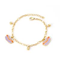 Bijoux bracelet en acier inoxydable, avec 1.18inch chaînes de rallonge, Hot-dog, Placage de couleur d'or, pour femme, Longueur 7.09 pouce, Vendu par PC