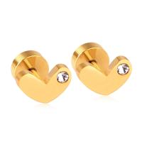Stainless Steel Stud Earrings, Heart, gold color plated, micro pave cubic zirconia & for woman, Sold By Pair