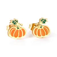 Stainless Steel Stud Earrings, Pumpkin, gold color plated, for woman, 9.90x10.30mm, Sold By Pair