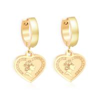 Huggie hoepel Drop Earrings, Roestvrij staal, Hart, gold plated, voor vrouw, Verkocht door pair