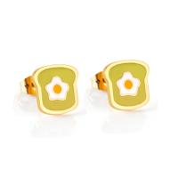 Stainless Steel Stud Earrings Bread gold color plated for woman Sold By Pair