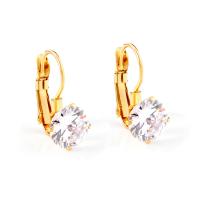 Stainless Steel Lever Back Earring, with Cubic Zirconia, gold color plated, for woman, 16x8mm, Sold By Pair