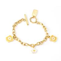 Stainless Steel Jewelry Bracelet, Bread, gold color plated, for woman, Length:7.09 Inch, Sold By PC