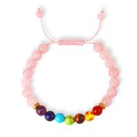 Gemstone Bracelets Rose Quartz with Lapis Lazuli & zinc alloy bead & turquoise & Tiger Eye & Red Agate & Amethyst gold color plated handmade & for woman Sold Per 7.64 Inch Strand