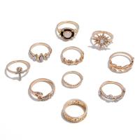 Juego de anillos de aleación de zinc, chapado, 10 piezas & Joyería & para mujer & con diamantes de imitación, Vendido por Set