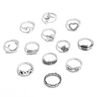 Ensemble d’anneau en alliage de zinc, Placage, 12 pièces & bijoux de mode & pour femme, Vendu par fixé