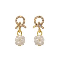 Zinc Alloy Drop Earrings with ABS Plastic Pearl fashion jewelry & for woman & with rhinestone Sold By Pair