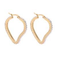 Stainless Steel Hoop Earring plated fashion jewelry & for woman & with rhinestone golden Sold By Pair