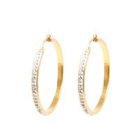 Stainless Steel Hoop Earring, Round, plated, fashion jewelry & different size for choice & for woman & with rhinestone, golden, Sold By Pair