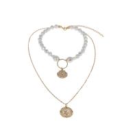 Mode-Multi-Layer-Halskette, Zinklegierung, mit ABS-Kunststoff-Perlen, mit Verlängerungskettchen von 3.94, plattiert, 2 Stück & Modeschmuck & unisex, Länge:22. ZollInch, verkauft von setzen