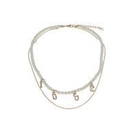 Plastik-Perlenkette, Zinklegierung, mit ABS-Kunststoff-Perlen, mit Verlängerungskettchen von 1.97, plattiert, 2 Stück & Modeschmuck & für Frau, Länge:15.35 ZollInch, verkauft von setzen