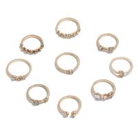 Cink Alloy Ring Set, Cink ötvözet, galvanizált, kilenc darab & divat ékszerek & a nő & strasszos, Által értékesített Set