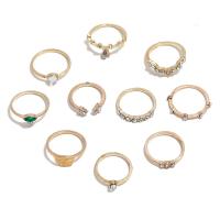 Ensemble d’anneau en alliage de zinc, Placage, 10 pièces & bijoux de mode & pour femme & avec strass, Vendu par fixé