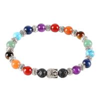Gemstone Bracelets, Lava, with Jade & Lapis Lazuli & Tibetan Style bead & Tiger Eye & Green Aventurine & Red Agate & Amethyst, antique silver color plated, for woman, 8mm, Sold Per 8.58 Inch Strand