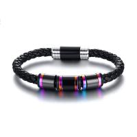 Microfiber PU Bracelet, with Stainless Steel, for man, black, Length:8.46 Inch, Sold By PC