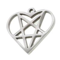 Stainless Steel Heart Pendants, with star pattern, original color, 19x17x1mm, Sold By PC