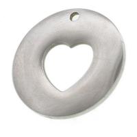 Bijoux pendentifs en acier inoxydable , Rond, avec le motif de coeur, couleur originale, 18x20x1mm, Vendu par PC