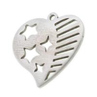 Stainless Steel Heart Pendants, with star pattern, original color, 20x20x1mm, Sold By PC
