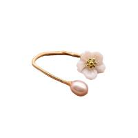 Freshwater Pearl Finger Ring, Brass, with Shell & Freshwater Pearl, gold color plated, Adjustable & for woman, 28mm, Sold By PC
