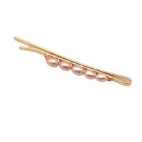Hair Slide Freshwater Pearl with Brass gold color plated for woman 55mm Sold By PC