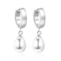 Huggie Hoop Drop Earring, Stainless Steel, with Plastic Pearl, plated, for woman, more colors for choice, Sold By Pair