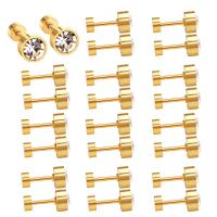 Stainless Steel Stud Earrings, gold color plated, different size for choice & micro pave cubic zirconia & for woman, Sold By Pair