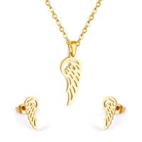 Fashion Stainless Steel Jewelry Sets, Stud Earring & necklace, Wing Shape, gold color plated, for woman & hollow, Length:17.72 Inch, Sold By Set