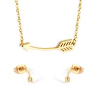 Edelstahl Schmucksets, Stud Ohrring & Halskette, goldfarben plattiert, für Frau, Länge 17.72 ZollInch, verkauft von setzen