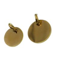 Stainless Steel Tag Charm, Round, golden, 12x12x1mm, Sold By PC