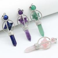 Gemstone Pendants Jewelry Natural Stone with Zinc Alloy Carved 63mm Sold By PC