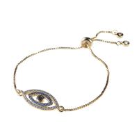 Cubic Zirconia Micro Pave Brass Bracelet Evil Eye plated Adjustable & micro pave cubic zirconia & for woman nickel lead & cadmium free 225mm Sold By PC