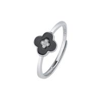 925 Sterling Silver Open Finger Ring, Four Leaf Clover, plated, adjustable & for woman & with rhinestone, more colors for choice, Healthy Bracelet, 8x8mm, US Ring Size:6-8, Sold By PC