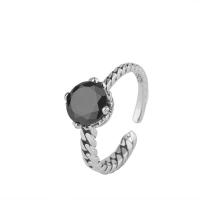 925 de prata esterlina Cuff Ring Finger, with cristal, platinado, ajustável & para mulher, 9mm, tamanho:6-8, vendido por PC