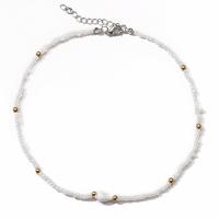 Glass Seed Beads Necklace Seedbead with Shell & Zinc Alloy with 1.97inch extender chain for woman Length 14.37 Inch Sold By PC