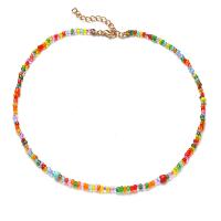 Glass Seed Beads Necklace, Seedbead, with Tibetan Style, with 1.97inch extender chain, for woman, multi-colored, Length:15.94 Inch, Sold By PC