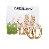 Zinklegierung Ohrring-Set, mit Harz & Kunststoff Perlen, plattiert, 5 Stück & für Frau, keine, frei von Nickel, Blei & Kadmium, verkauft von setzen