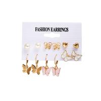 Zinc Alloy Earring Set with Plastic Pearl & Acrylic 6 pieces & butterfly design & for woman & with rhinestone nickel lead & cadmium free Sold By Set