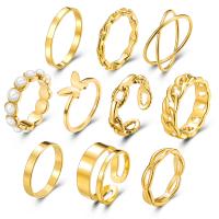 Zink-Legierungsring-Set, Zinklegierung, mit Kunststoff Perlen, goldfarben plattiert, 10 Stück & verschiedene Stile für Wahl & für Frau, frei von Nickel, Blei & Kadmium, verkauft von setzen