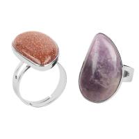 Natural Gemstone Finger Ring Brass with Gemstone platinum color plated & Unisex nickel lead & cadmium free Sold By PC