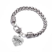 Zinc Alloy Bracelet Heart plated Unisex & anti-fatigue & with rhinestone silver color 24mm Length 21 cm Sold By PC