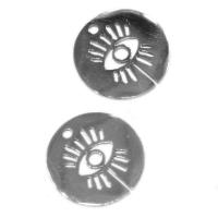Edelstahl Schmuck Anhänger, rund, mit Augen-Muster, keine, 15x15x1mm, 10PCs/Tasche, verkauft von Tasche