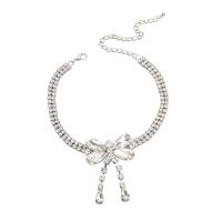 Rhinestone Choker, Stop cynku, ze 5.51 przedłużeniami łańcuszka, Kokarda, biżuteria moda & dla kobiety & ze szklanym kamieniem & z kamieniem, srebro, długość 12.32 cal, sprzedane przez PC