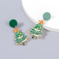 Christmas Earrings, Tibetan Style, with Resin, Christmas Tree, Christmas Design & fashion jewelry & for woman, green, Sold By Pair